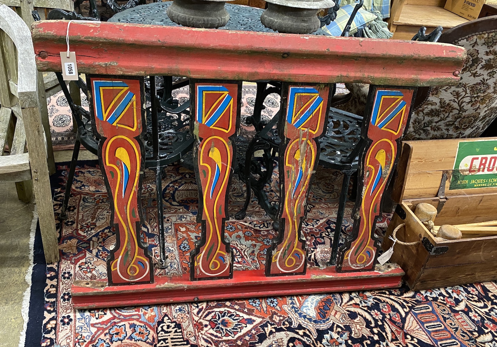 A vintage painted fairground barrier panel, width 116cm, height 90cm